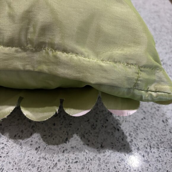 Vintage 16” Pier 1 One Throw Pillow Green Scalloped Satin Spring Fall Leaves - Picture 3 of 5